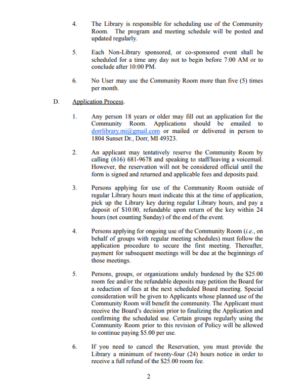 Community Room Policy Page 2